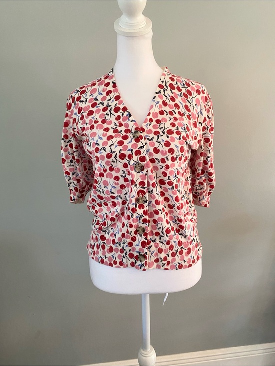 LOFT Tops - LOFT V-Neck Short Sleeve Cherry Print Cardigan - Pink/Red Sz XS